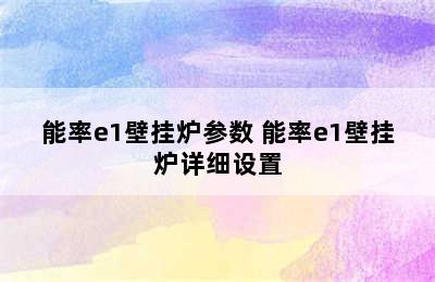 能率e1壁挂炉参数 能率e1壁挂炉详细设置